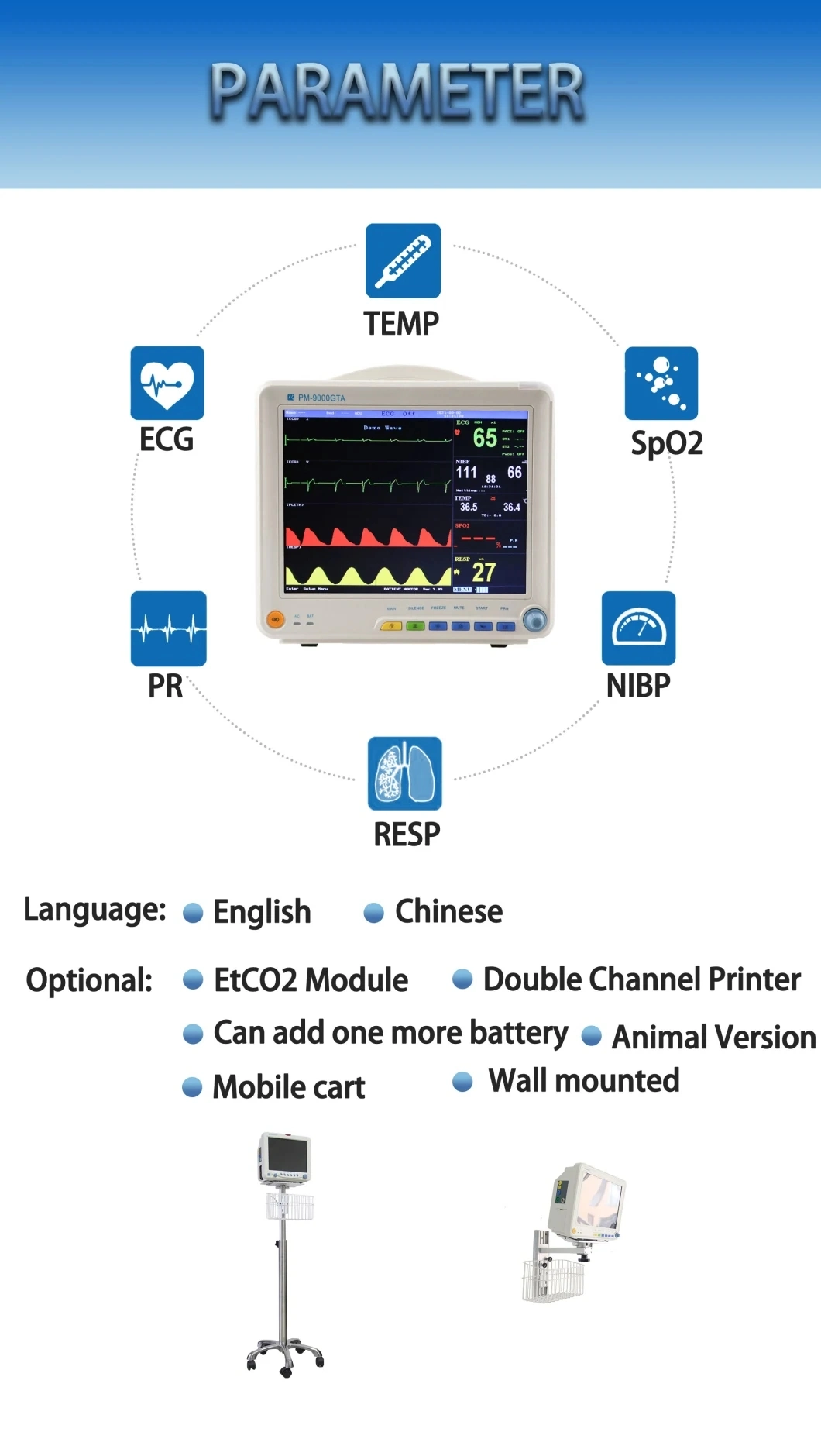 Wholesale Clinical Analytical Instruments ISO FSC Approved Vital Signs Patient Monitor China 9000gta